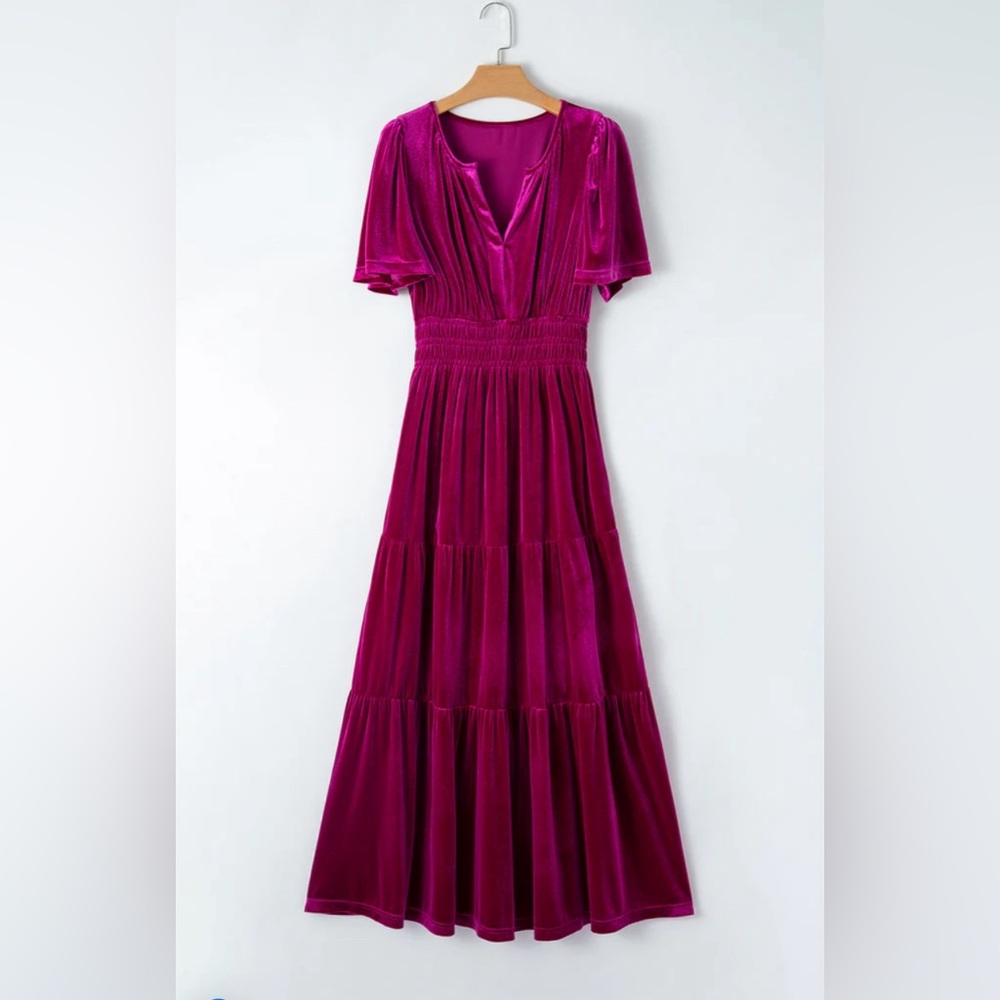 Velvet Tiered Maxi Dress - Berry | Small | Worn once